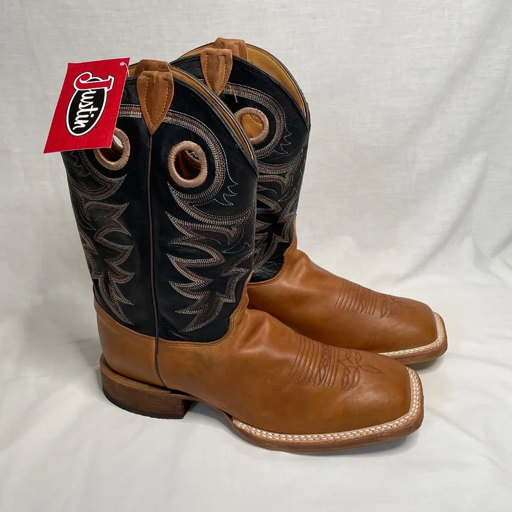 Justin Size 10 EE Caddo BENT RAIL Western SQUARE TOE Boot Copper Brown BR740 - Picture 1 of 12
